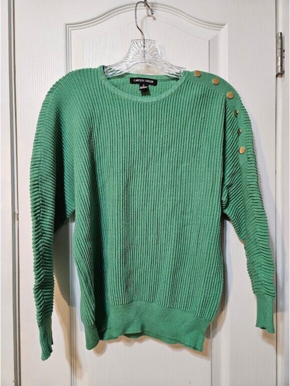 Carolyn Taylor Ribbed Button Shoulder Sweater M Solar Bloom